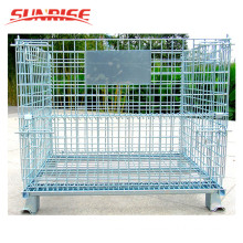 Folding wire storage cage with blue color plastic plate